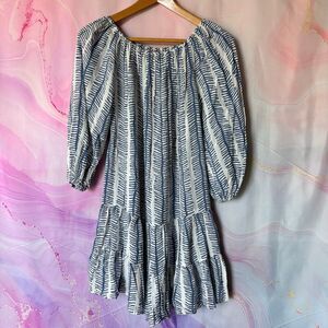 Skemo S Blue White Tiered Off the Shoulder Prairie Dress Boho Hippie Boardwalk